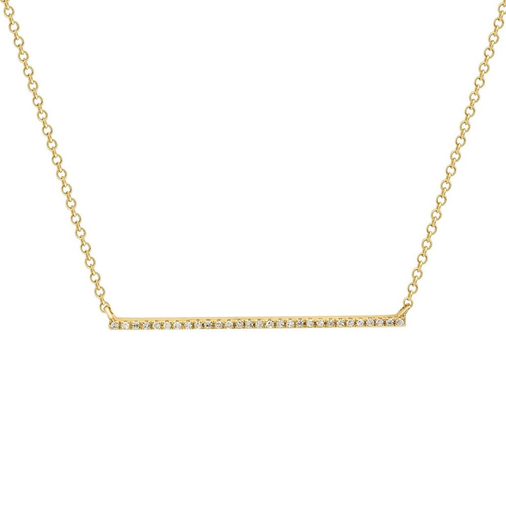 Pave Diamond Horizontal Bar Pendant Necklace 14K Yellow Gold 0.08cttw
